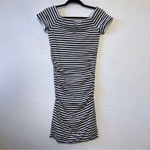 Boden Navy Blue White Striped Ruched Dress size 4